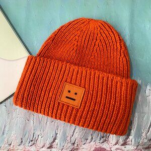Acne Studios Orange Square Smiley Face Knitted Hat
